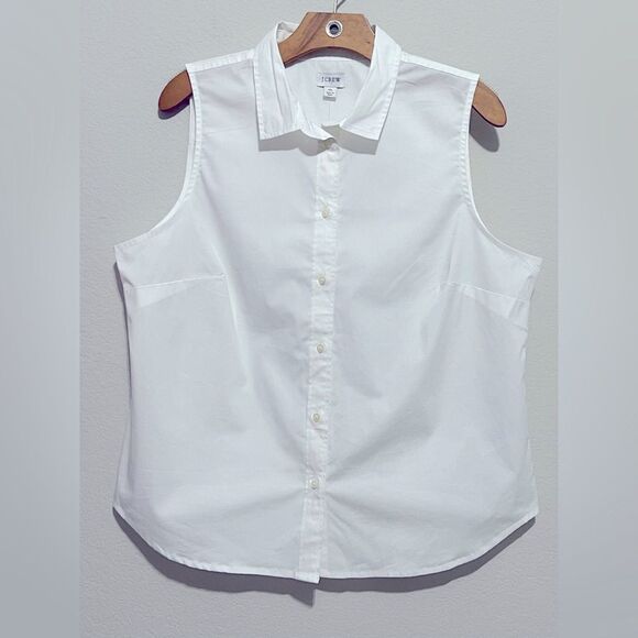 J Crew Factory NWT Sleeveless Cotton Poplin White Shirt Size XL in Signature Fit - Picture 7 of 12